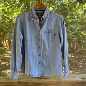 Harley Davidson Women's Vintage Centennial Long Sleeve Denim Shirt Size L